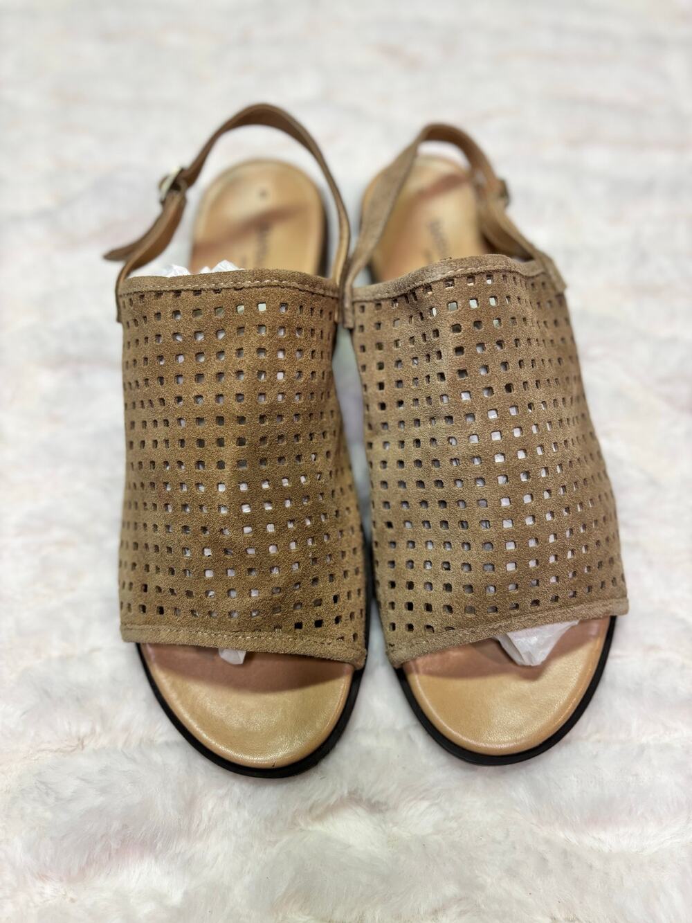 Barbara Barbieri Perforated Suede Slingback Sandals Women's 9 Tan Made in Italy